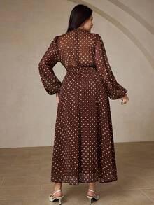 Aveloria Rosie Đầm chấm bi thanh lịch với phần ngực xếp ly và thắt eo, tay dài, cỡ lớn. - Nhiều màu - Xem 2