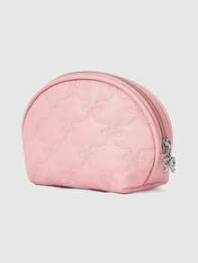 ROMWE Kawaii Cute Pink Embroidered Bow Compact Portable Cosmetic Bag, Travel Makeup Pouch - Pink - View 2