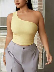 SHEIN EZwear 黄色加大码女士无袖修身时尚背心 - 黃色 - 查看 11