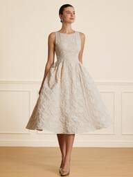 Aveloria Rosie ชุดเดรสยาวปานกลางผ้า Jacquard แขนกุด เอวจีบ มีกระเป๋า