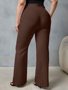 EURMUSE Plus High Waist Flare Leg Suit Pants - Chocolate Brown - View 2
