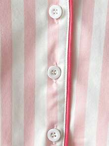 2件套 女童时尚可爱粉色条纹兔子印花甜美温柔翻领开衫长袖睡衣套装 - 粉色 - 查看 5