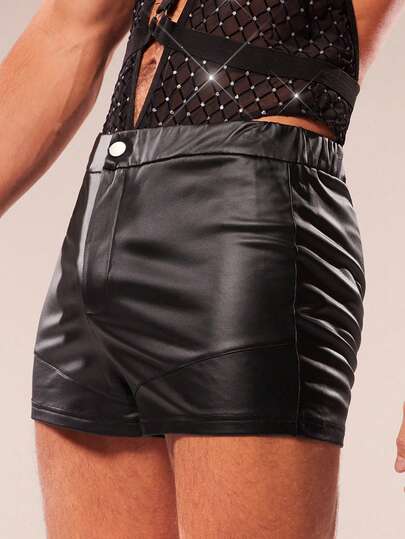 FeverCity Herrshorts med knappdekoration i PU-läder och mångsidiga casual-shorts