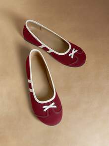 Rosivie Retro Color Block Comfortable Casual Flat Shoes, Suitable For Daily Commute Valentine's Day - Burgundy - View 3