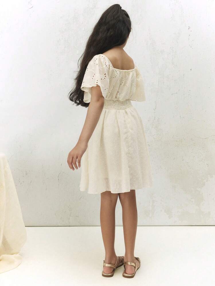 Off Shoulder Broderie Smocked Mini Dress