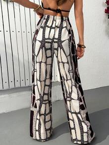 Cloudara Women Multicolor Printed Detailed Wide Leg Pants - Multicolor - View 2