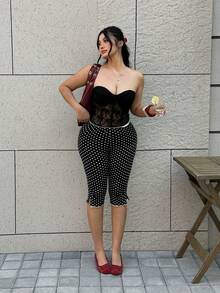 SHEIN EZwear 大码女士性感蕾丝连体衣，时尚百搭，适合秋冬春季穿着 - 黑色 - 查看 3