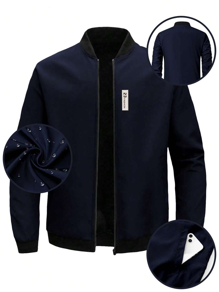 Manfinity Homme Men's Solid Color Minimalist Casual Long Sleeve Jacket - Navy Blue - View 1