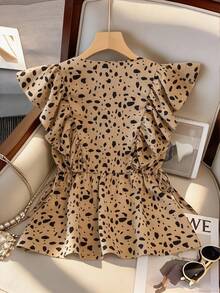 Franclia Women's Irregular Polka Dot Print Cap Sleeve V-Neck Short Peplum Sleeveless Tie Front Blouse, Spring/Summer