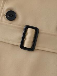 SHEIN Franclia Women's Elegant Collar Belt Double-Breasted Design Trench Coat, Suitable For Spring And Autumn Outings And Dates - Khaki - View 7