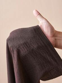 Zivah 2026春夏新品,适合音乐节、复活节、圣帕特里克节、情人节、约会、西部风、游牧风、生日派对、毕业典礼、大学、学生、日常休闲、百搭、休闲、度假、邮轮旅行、海滩、日光浴、热门单品、街头风、婚礼宾客波西米亚风、通勤、早午餐、机场、派对、假日郊游、办公穿着。宽松抽绳弹力腰带拉链口袋亚麻褶皱棕色长裤 - 棕色 - 查看 9