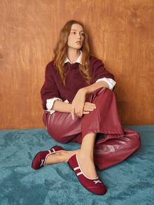 Rosivie Retro Color Block Comfortable Casual Flat Shoes, Suitable For Daily Commute Valentine's Day - Burgundy - View 2
