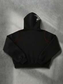 ROMWE MEN 春季休闲男士闪亮钻石星拼接撞色卫衣，复古街头风，Y2K - 黑色 - 查看 3