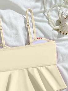 SHEIN 少女碎花吊带比基尼两件式泳衣，适合春夏假期穿着 - 彩色 - 查看 4