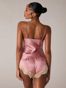 SHEIN BAE Women Contrast Lace Camisole And Shorts Pajama Set - Baby Pink - View 2