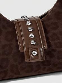 ROMWE Grunge Punk Fashion Leopard Print Studded Beaded Single Shoulder Tote Bag - Coffee - View 5