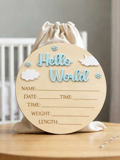 SHEIN 宝宝名字公布牌，医院新生儿标志牌，你好世界，新生儿标志牌，迎婴派对礼物，木质圆盘，里程碑卡片，拍照道具