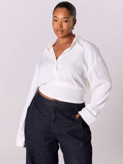 MUSERA Plus Drop Shoulder Crop Shirt