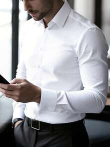 Manfinity Mode Áo sơ mi nam dài tay thời trang thường ngày, áo sơ mi nam cổ đứng màu trơn cài nút, áo sơ mi nam công sở, áo sơ mi nam màu trơn. Thích hợp cho mặc hàng ngày, đi làm, đi chơi, dự tiệc, có thể phối với quần tây hoặc vest để dự tiệc, đám cưới, tuần trăng mật. Có thể làm quà tặng cho con trai, chồng, bạn trai, cha, cho mùa thu, phong cách thường ngày trưởng thành, bữa tối, mùa hè, phong cách châu Âu, áo sơ mi dài tay và quần short nam. - trắng - Xem 4