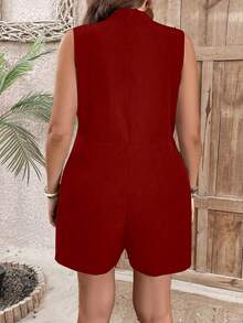 SHEIN Clasi Mono sin mangas de unicolor talla grande, casual para vacaciones - Rojo - Ver 2