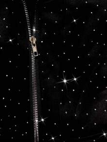 ROMWE MEN Street Life Men's Punk Street Style Graphic Print Rhinestone Embellished Sweatshirt Sweatshirt Jacket, Autumn/Winter - Black - View 3