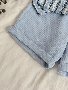 SHEIN Set de 2 piezas de camisa polo de manga corta de punto casual y pantalones cortos de cintura elástica para niño pequeño, adecuado para verano y primavera - Multicolor - Ver 4