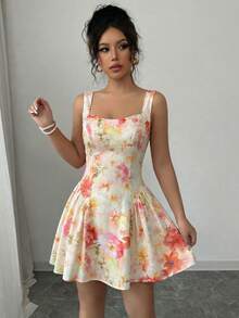 Elenzga Sleeveless Draped Neck Waist Gathered A-Line Elegant Romantic Dress, Suitable For Spring/Summer Tea Party - Multicolor - View 6