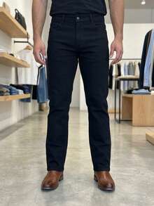 Hombre estilo casual jeans tela elástica diseño sólido ajuste regular tiro medio largo primavera otoño uso diario pantalón - Negro - Ver 1