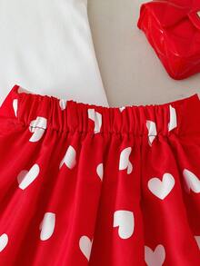 Bộ 2 món phong cách Hàn Quốc thanh lịch, ngọt ngào, dễ thương cho bé gái, gồm áo tank top kẻ sọc hoa 3D và chân váy xếp ly in hình trái tim, màu đỏ thời trang, thích hợp cho ngày Valentine, kỳ nghỉ, mặc hàng ngày, mùa xuân/hè/thu. - Nhiều màu - Xem 8