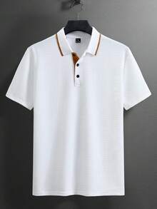 Manfinity CasualCool Men's Contrast Color Short Sleeve Casual Commuter Polo Shirt - White - View 3