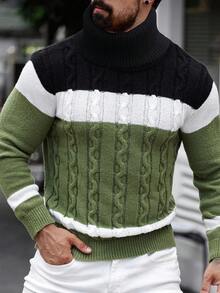 Manfinity Homme Men's Casual Colorblock Patchwork Sweater, Autumn/Winter - Multicolor - View 4