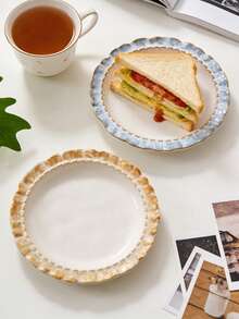 1pc/2pcs Ceramic Floral Edge Bone China Plate, French Vintage Style Dessert Plate, Fruit Plate, Cake Plate, Home Dining Tableware - Multicolor - View 2