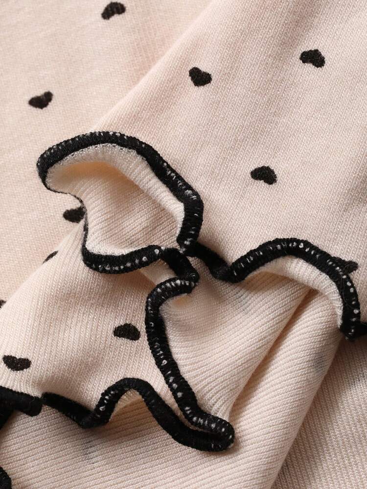 3pcs Polka Dot Print Contrast Color Lace Patchwork Camisole Cardigan & Pants Women Pajama Set
