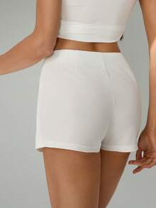 SHEIN Tall 女士纯色拼接设计休闲百搭约会裙裤 - 白色 - 查看 2
