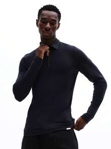 SUMWON Essentials 修身长袖 Polo 衫，带拉链门襟，适合日常休闲穿着 - 藍色 - 查看 1