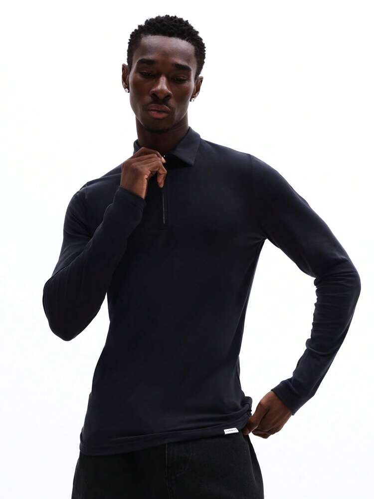 Muscle Fit Zip Up Polo