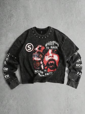 Herren Loose Fit 2-in-1 T-Shirt mit Buchstaben- und Ziffernprint in verwaschenem Look