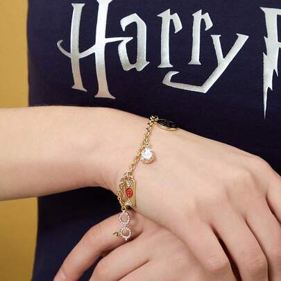 HARRY POTTER X SHEIN 锌合金镶钻金色合金手链，礼物，情人节，返校季