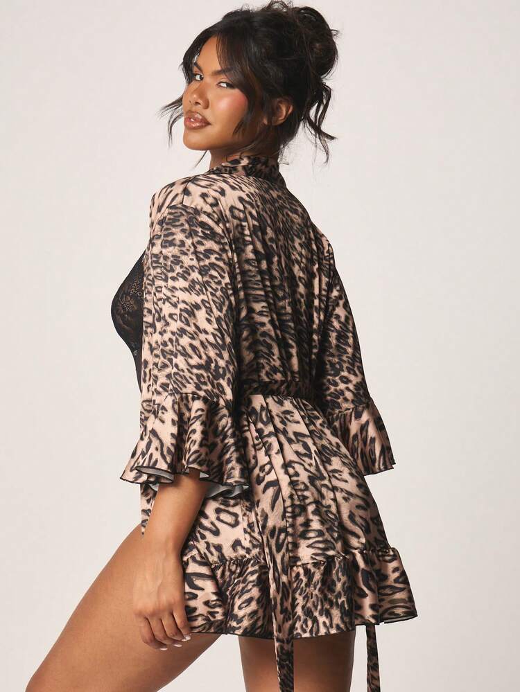 MISSGUIDED Ensemble peignoir et pyjama en satin imprimé léopard