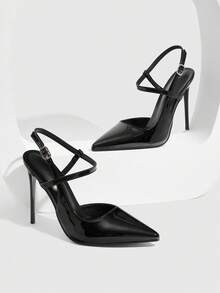 CUCCOO SZL Women's Black Slingback Fashion High Heel Pumps With Decorative Buckle For Christmas - Black - View 7