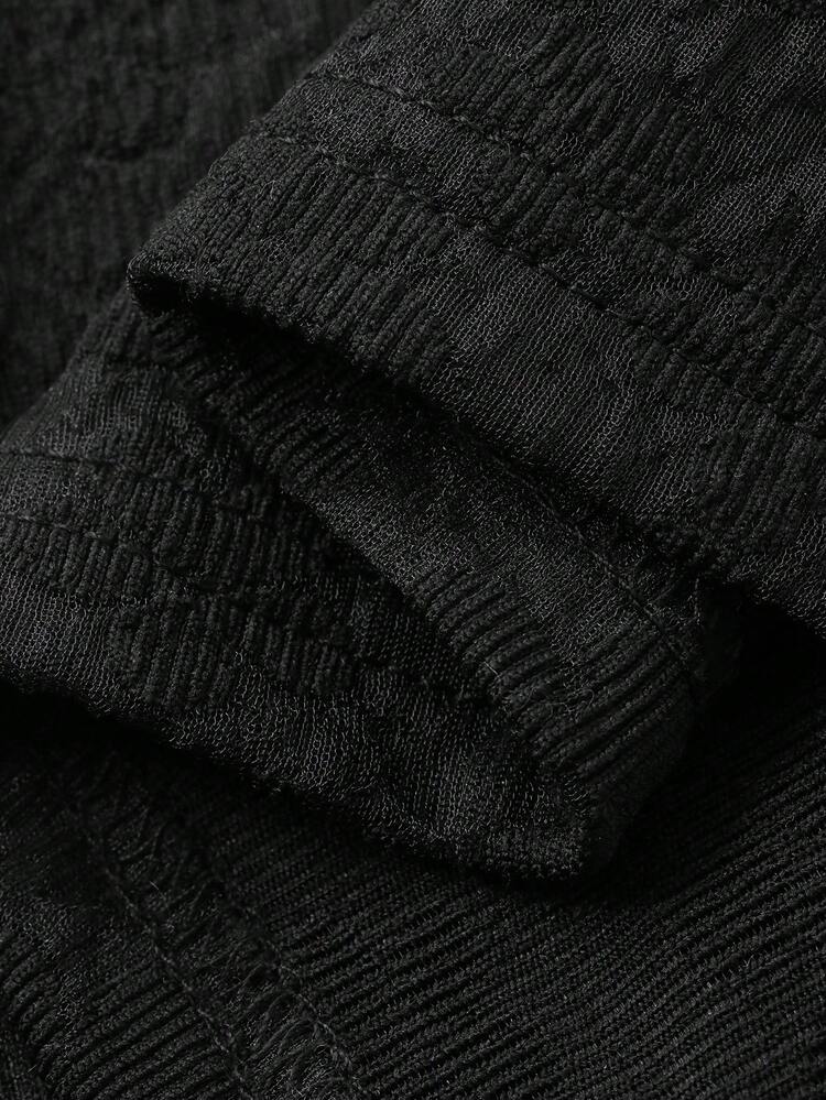 Women's Elegant Commuter Solid Color Jacquard Splice Mesh T-Shirt