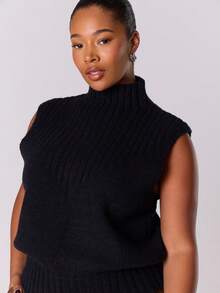 MUSERA Plus High Neck Sweater Vest - Black - View 2