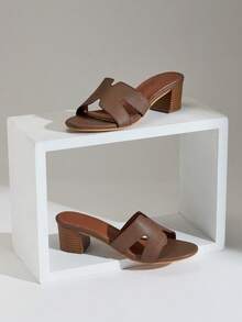 SHUZIA Women's Thick Heel H Band Fashion Slide Sandals For Christmas Valentine's Day - Olive Green - View 6