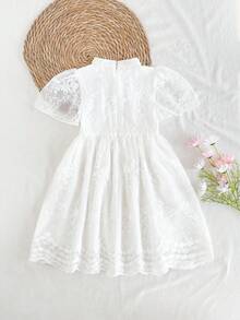 Vintaside Kids 女童纯色极简蕾丝短袖连衣裙 - 白色 - 查看 2