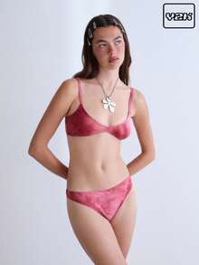 COUREZ 扎染圆领上衣搭配高腰泳裤比基尼套装/女士夏季度假泳装 Y2K 复古风 - 紅色 - 查看 1