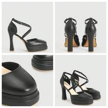 CUCCOO LuxiPop Giày cao gót đế dày thời trang có khóa cài dành cho nữ, thích hợp cho các dịp tiệc tùng. - màu đen - Xem 6