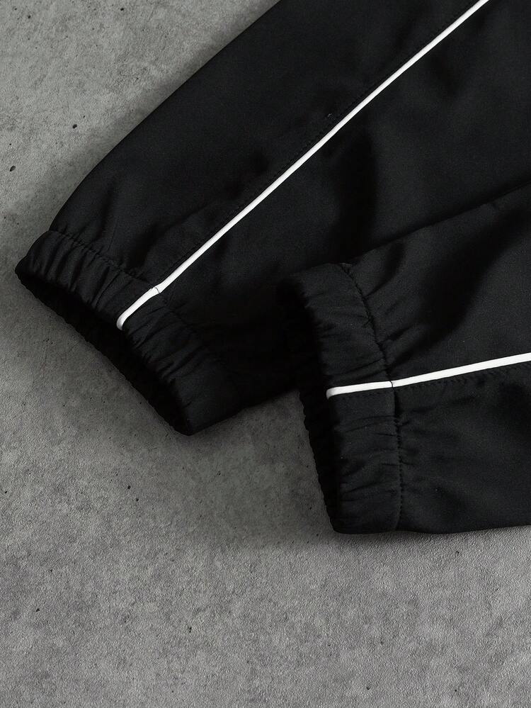 PAVTROS Jaqueta Casual Solta com Zíper e Gola Padre para Homens - Preto - Visão 5