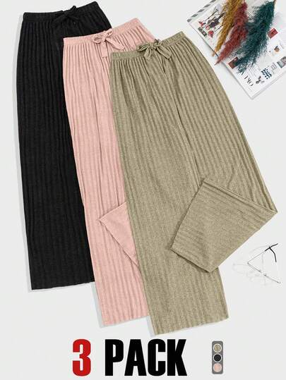 EURMUSE Conjunto de 3 piezas de pantalón de punto sólido talla grande