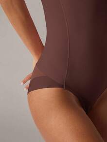 SHEIN BAE Bộ đồ định hình eo và bodysuit có xương cho nữ - Cà phê nâu - Xem 4
