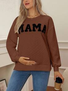 SHEIN Maternity Round Neck Letter Print Casual Versatile Long Sleeve Sweatshirt, Autumn/Winter - Brown - View 5